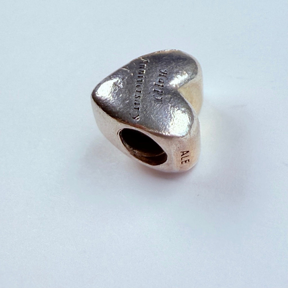Pandora Happy Anniversary Two Tone 14K Gold & Sterling Silver 925 Heart Charm - Picture 4 of 7